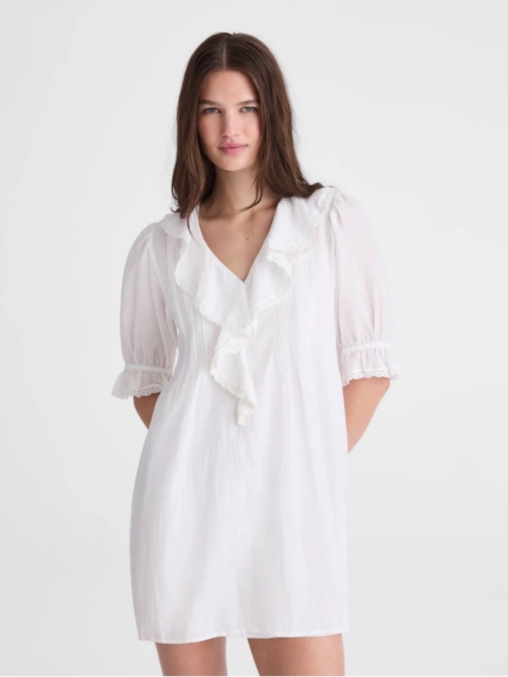 Madewell The Blaire Mini Dress XS White Ruffle Pintuck Lace NWT $138 Cottagecore